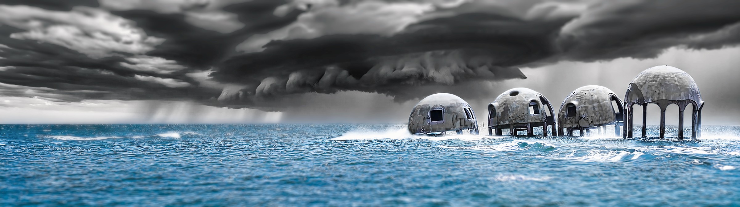 Cape Romano dome houses beneath dramatic storm clouds